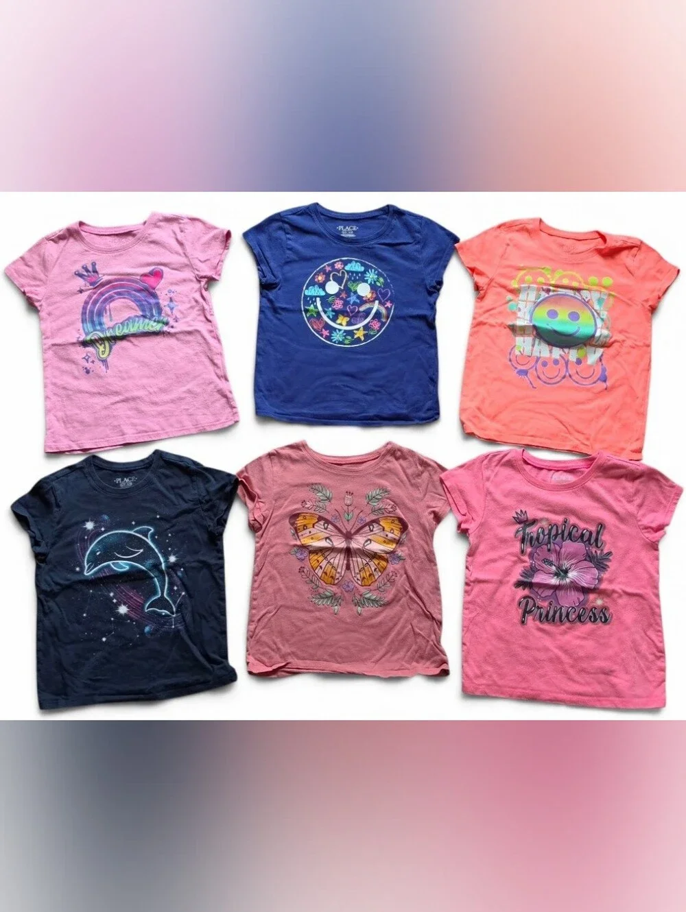Lot of 6 little girls casual school tee shirts size Small